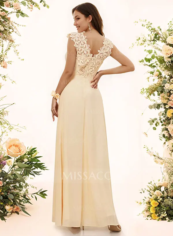 Missacc Home Try-on Bridesmaid Sheath Sweetheart Sleeveless Floor-Length Chiffon Bridesmaid Dresses With Lace