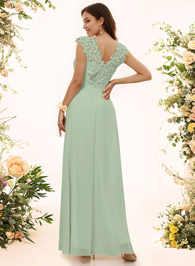 Sheath Sweetheart Sleeveless Floor-Length Chiffon Bridesmaid Dresses With Lace