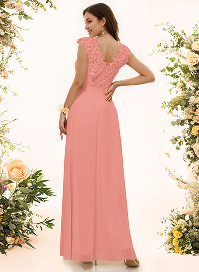 Sheath Sweetheart Sleeveless Floor-Length Chiffon Bridesmaid Dresses With Lace