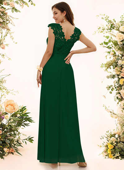 Sheath Sweetheart Sleeveless Floor-Length Chiffon Bridesmaid Dresses With Lace