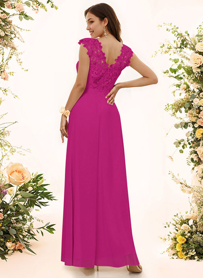 Sheath Sweetheart Sleeveless Floor-Length Chiffon Bridesmaid Dresses With Lace