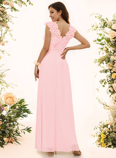 Sheath Sweetheart Sleeveless Floor-Length Chiffon Bridesmaid Dresses With Lace