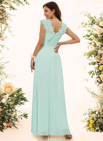 Sheath Sweetheart Sleeveless Floor-Length Chiffon Bridesmaid Dresses With Lace