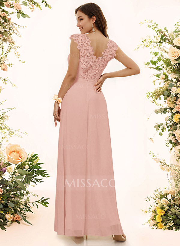 Sheath Sweetheart Sleeveless Floor-Length Chiffon Bridesmaid Dresses With Lace
