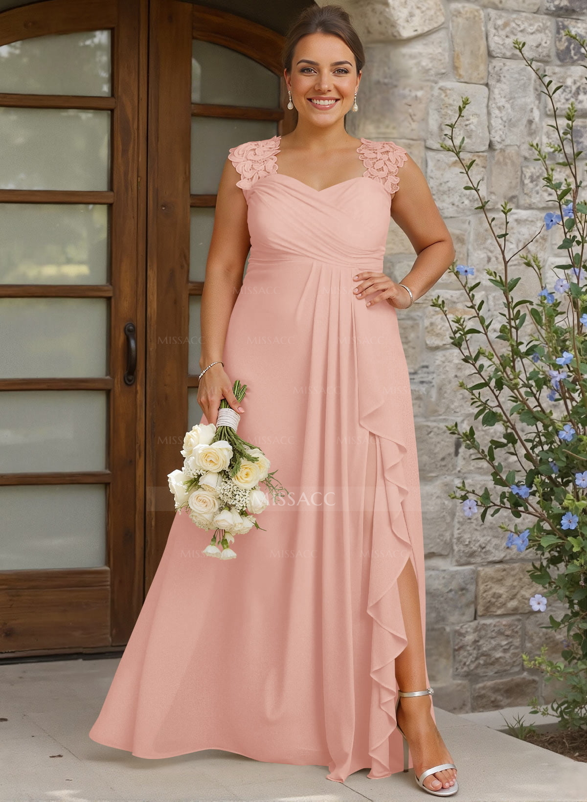 Sheath Sweetheart Sleeveless Floor-Length Chiffon Bridesmaid Dresses With Lace