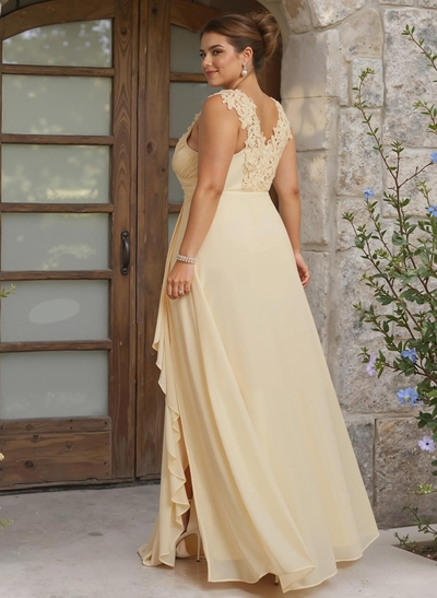 Sheath Sweetheart Sleeveless Floor-Length Chiffon Bridesmaid Dresses With Lace