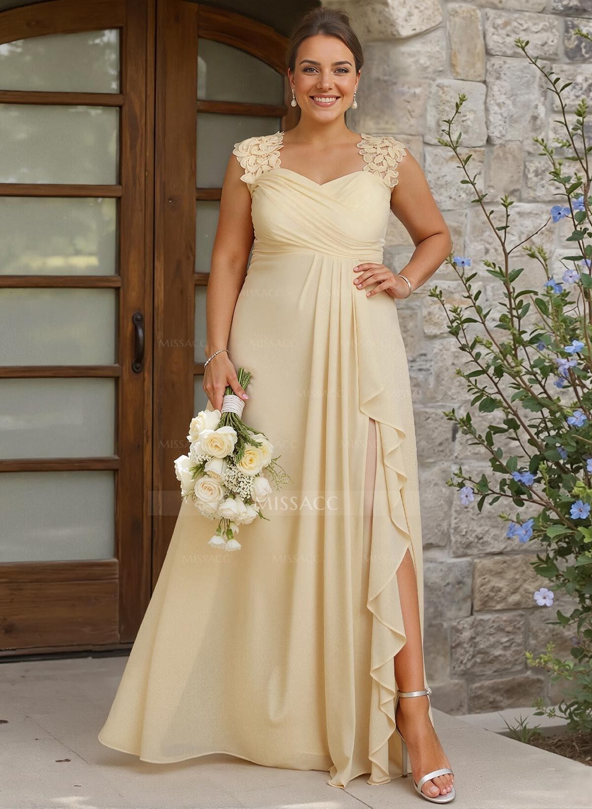 Sheath Sweetheart Sleeveless Floor-Length Chiffon Bridesmaid Dresses With Lace