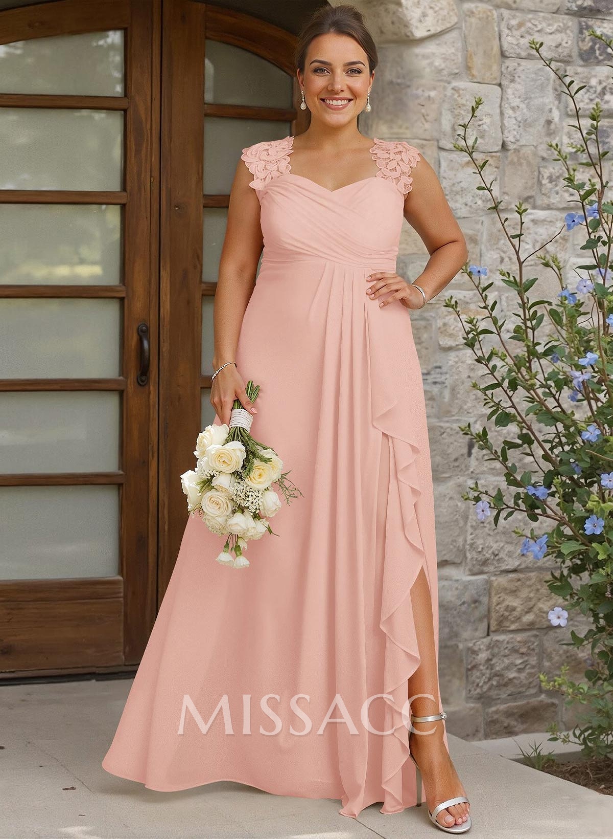 Sheath Sweetheart Sleeveless Floor-Length Chiffon Bridesmaid Dresses With Lace