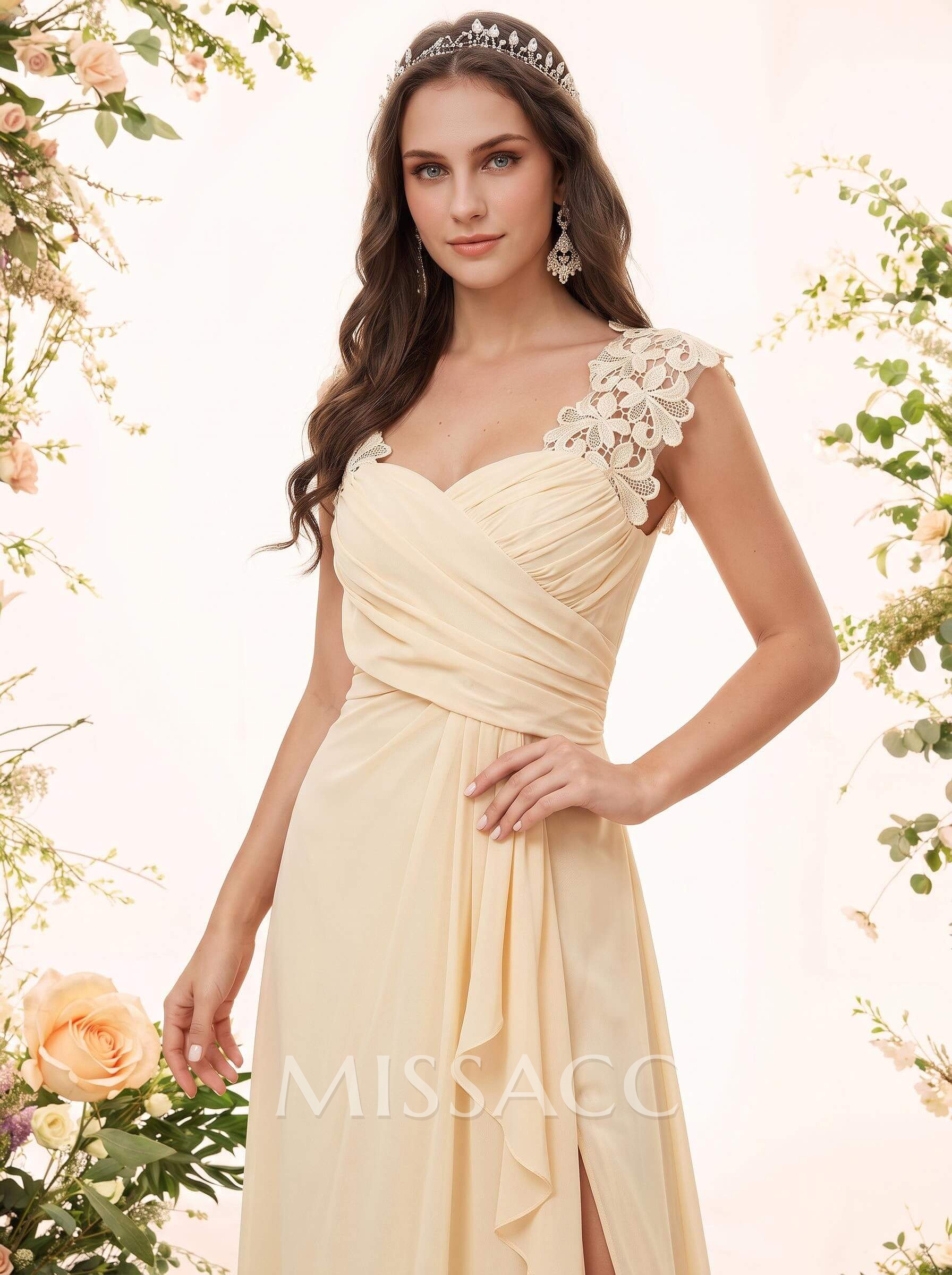Sheath Sweetheart Sleeveless Floor-Length Chiffon Bridesmaid Dresses With Lace Sheath Sweetheart Sleeveless Floor-Length Chiffon Bridesmaid Dresses With Lace