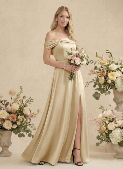 Off-The-Shoulder Sleeveless Floor-Length Bridesmaid Dresses With Bow(s)