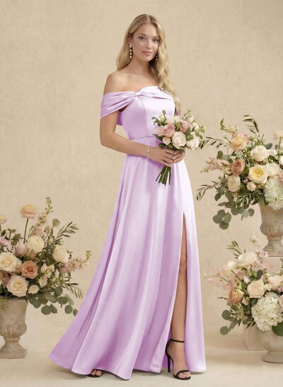 Off-The-Shoulder Sleeveless Floor-Length Bridesmaid Dresses With Bow(s)