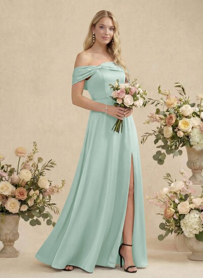 Off-The-Shoulder Sleeveless Floor-Length Bridesmaid Dresses With Bow(s)
