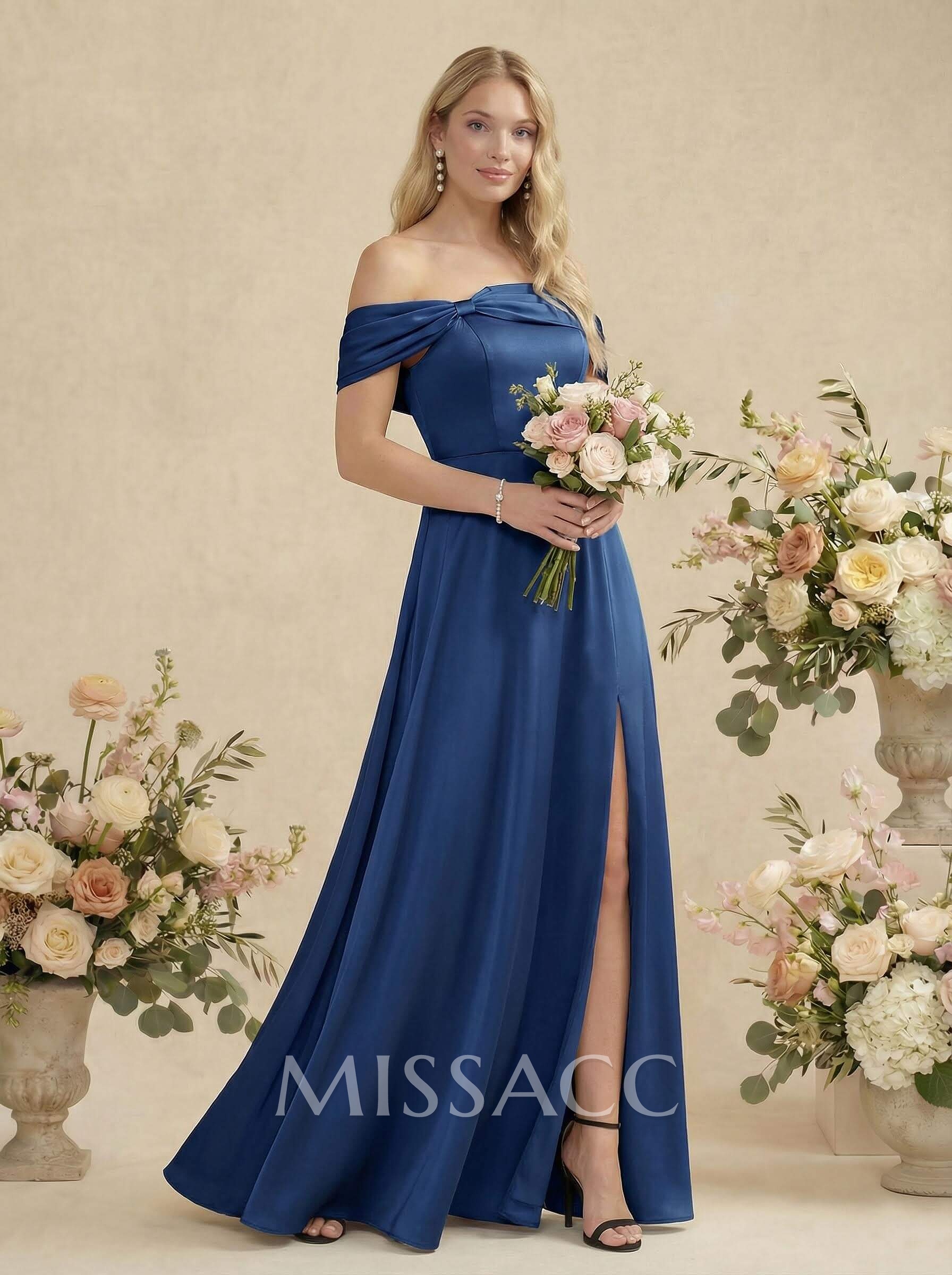 Off-The-Shoulder Sleeveless Floor-Length Bridesmaid Dresses With Bow(s)