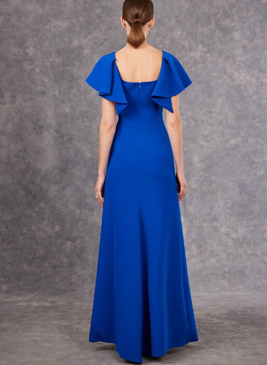 Simple Square Neckline Elastic Satin Blue Evening Dresses