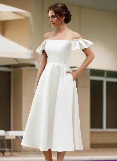 A-Line Off-The-Shoulder Sleeveless Satin Evening Dresses With Pockets