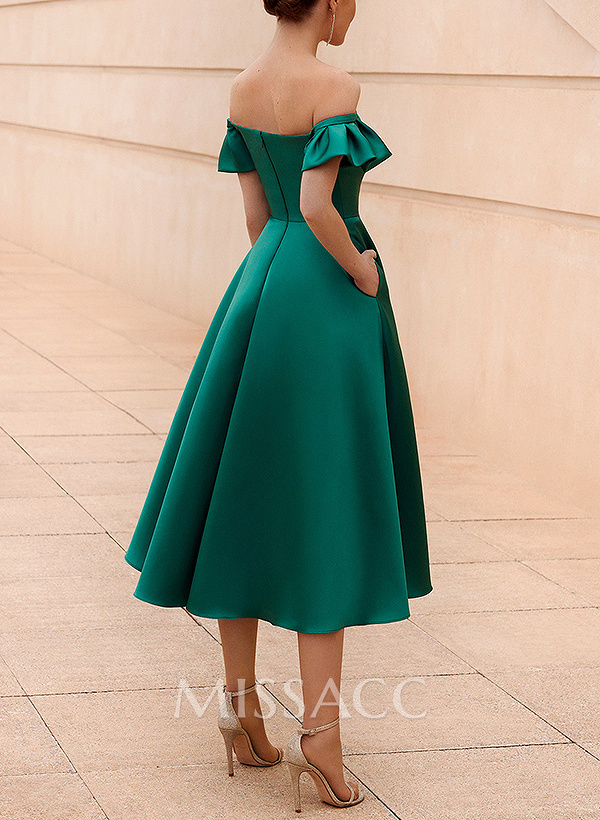 A-Line Off-The-Shoulder Sleeveless Satin Evening Dresses With Pockets A-Line Off-The-Shoulder Sleeveless Satin Evening Dresses With Pockets
