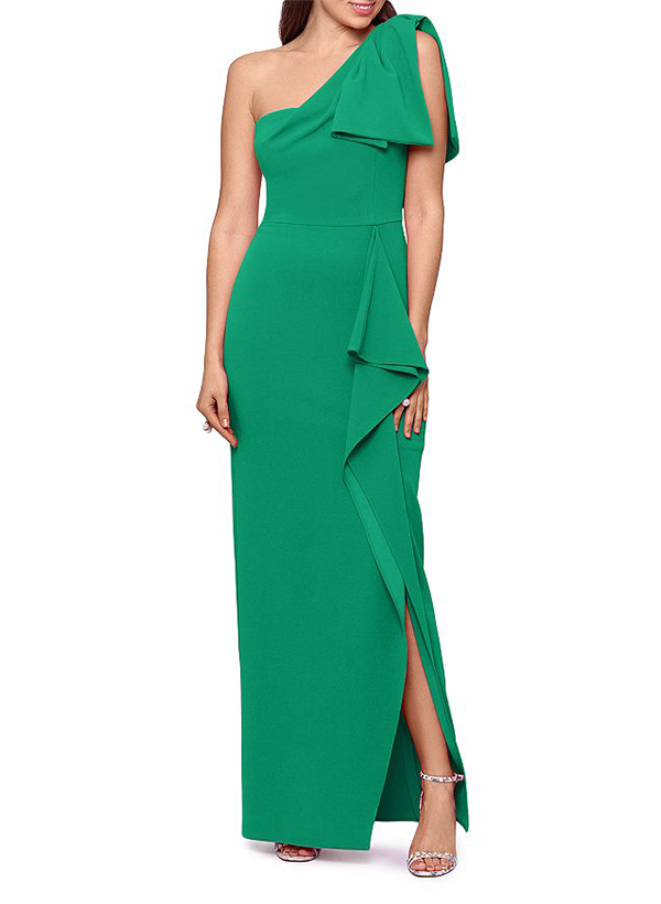 Sheath/Column One-Shoulder Jersey Evening Dresses With Split Front/Bow(s)