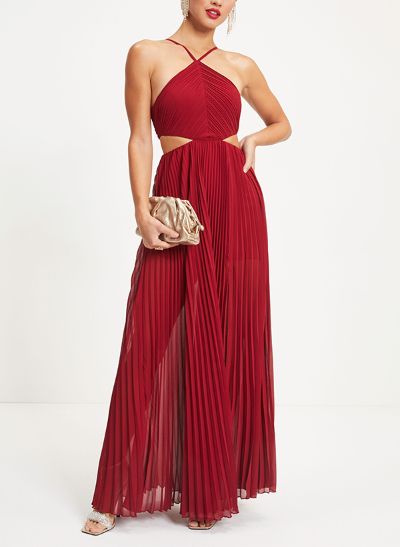 A-Line Chiffon Evening Dresses With Split Front/Pleated