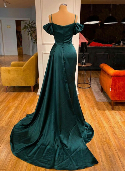 Cowl Neck Beading Charmeuse High Slit Evening Dresses
