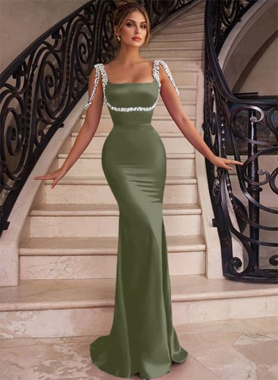 Hot Pink Square Neckline Trumpet/Mermaid Beading Evening Dresses