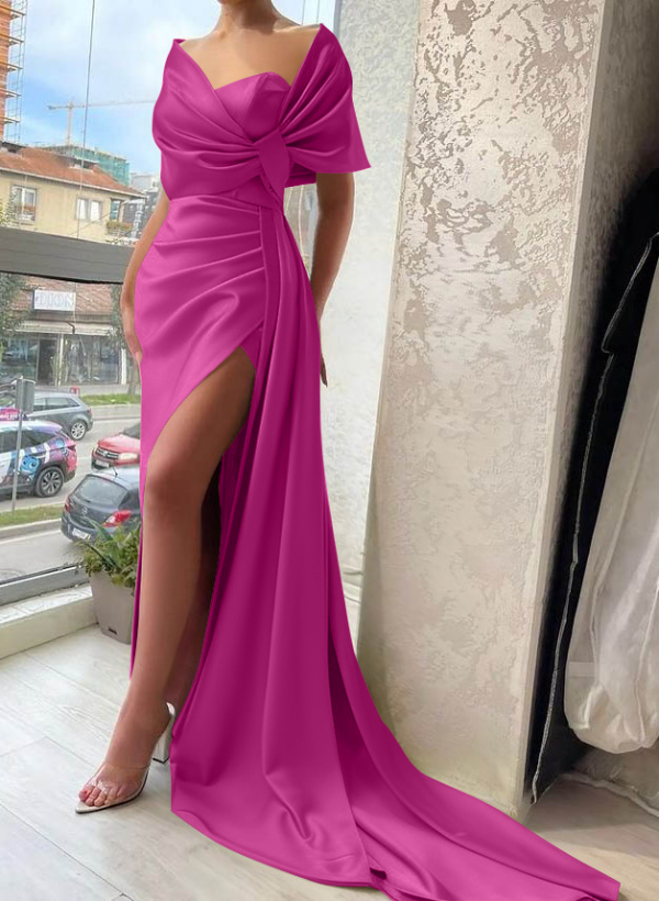 Wrap Simple Silk Like Satin Cap Shoulder Evening Dresses