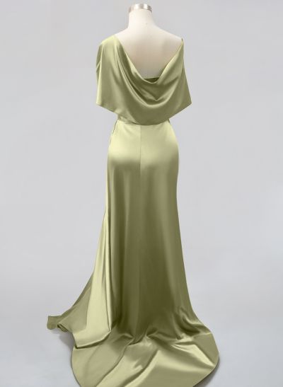 Wrap Simple Silk Like Satin Cap Shoulder Evening Dresses