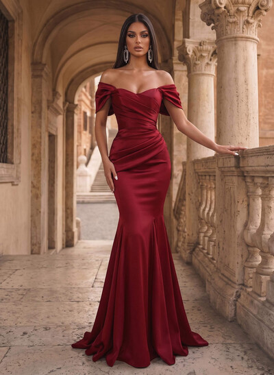 Off-The-Shoulder Trumpet/Mermaid Satin Evening Dresses