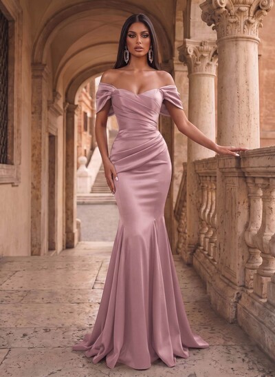 Off-The-Shoulder Trumpet/Mermaid Satin Evening Dresses