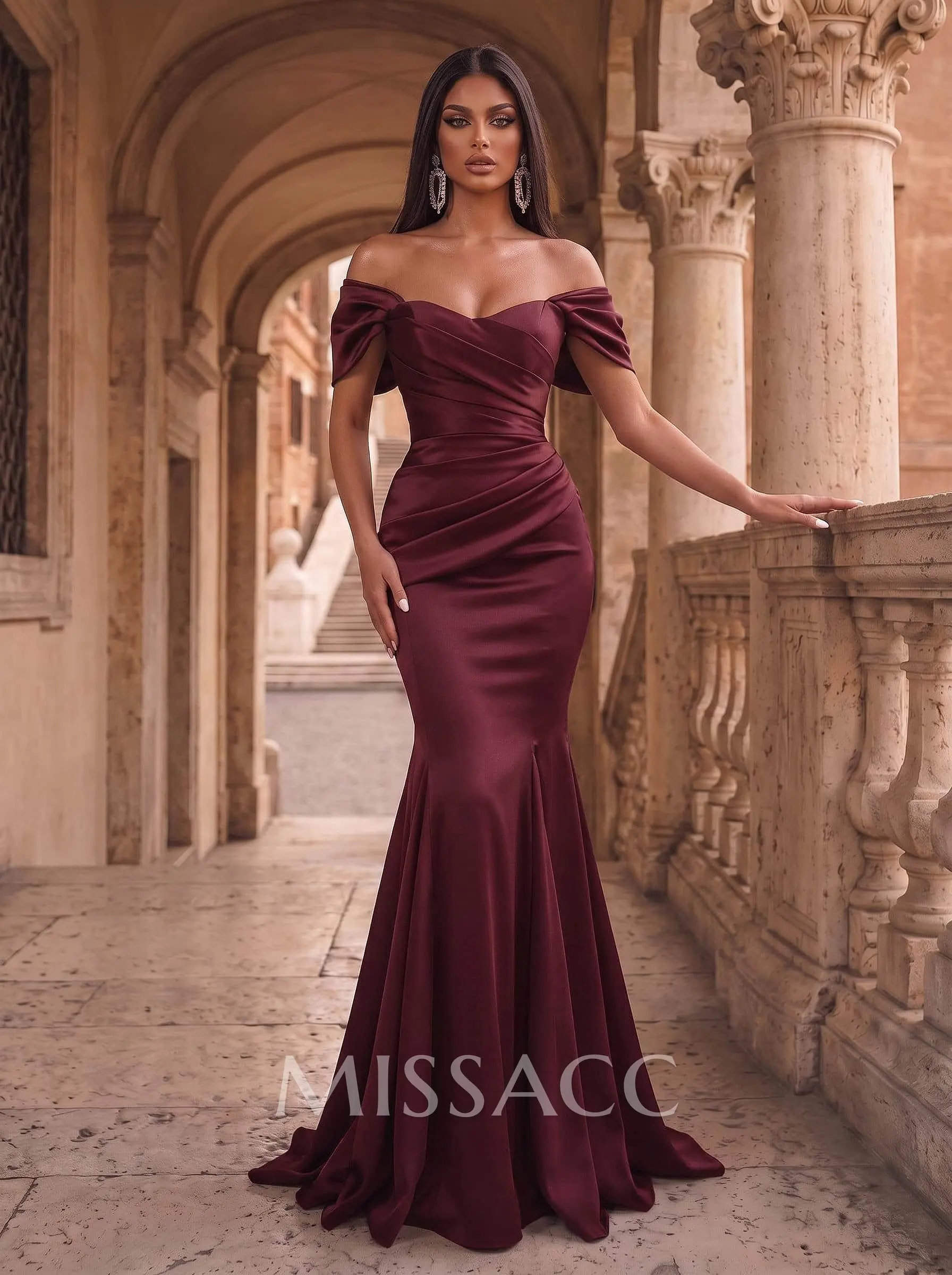 Off-The-Shoulder Trumpet/Mermaid Satin Evening Dresses - Missacc
