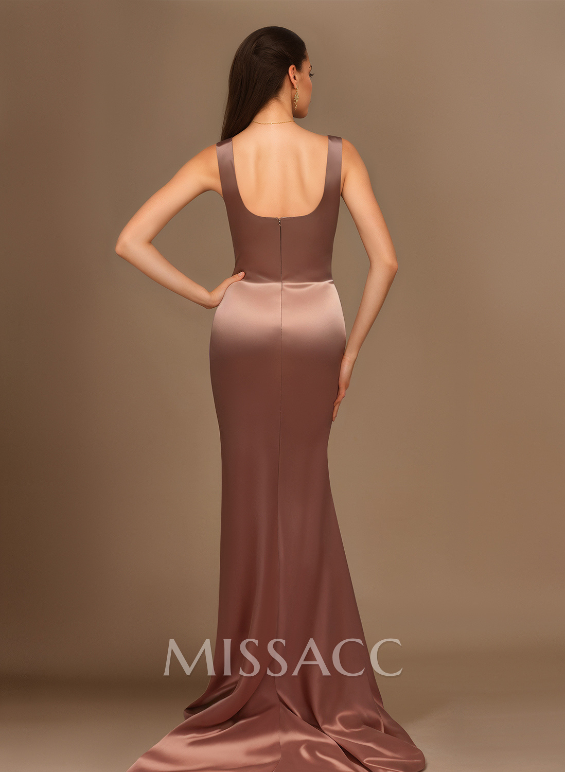 Square Neckline High Slit Evening Dresses