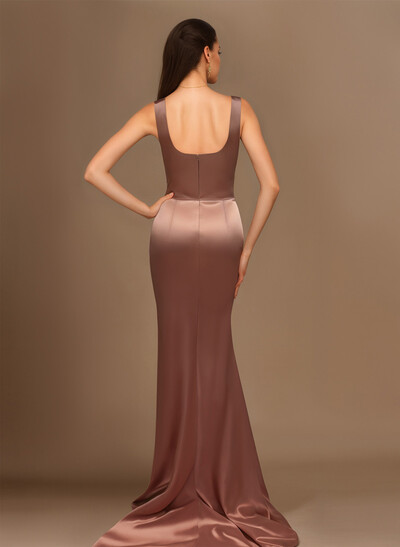 Square Neckline High Slit Evening Dresses