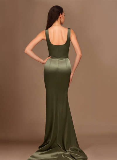 Square Neckline High Slit Evening Dresses
