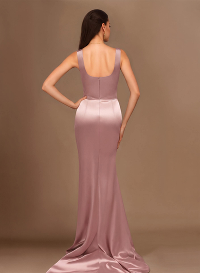 Square Neckline High Slit Evening Dresses