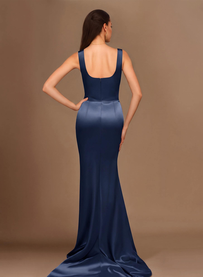 Square Neckline High Slit Evening Dresses