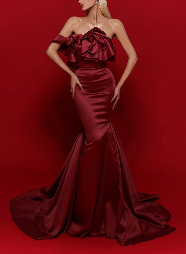 Trumpet/Mermaid Off-The-Shoulder Satin Evening Dresses With Ruffle