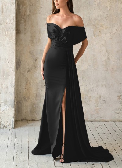 Elegant Off-The-Shoulder Sleeveless Sweep Train Evening Dresses