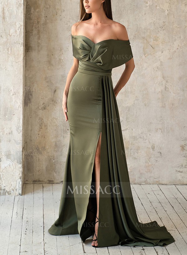 Elegant Off-The-Shoulder Sleeveless Sweep Train Evening Dresses