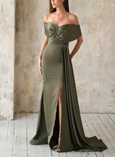 Elegant Off-The-Shoulder Sleeveless Sweep Train Evening Dresses