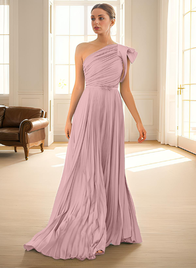 Elegant Pleated One-Shoulder Sleeveless Floor-Length Evening Dresses With Pleated