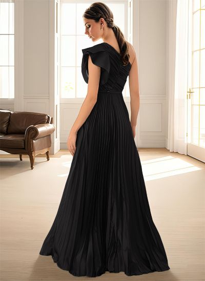 Elegant Pleated One-Shoulder Sleeveless Floor-Length Evening Dresses With Pleated