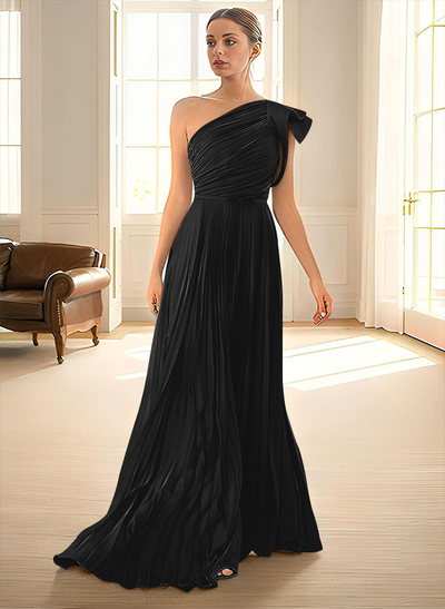 Elegant Pleated One-Shoulder Sleeveless Floor-Length Evening Dresses With Pleated