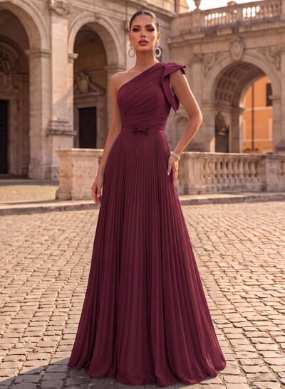 Elegant Pleated One-Shoulder Sleeveless Floor-Length Evening Dresses With Pleated
