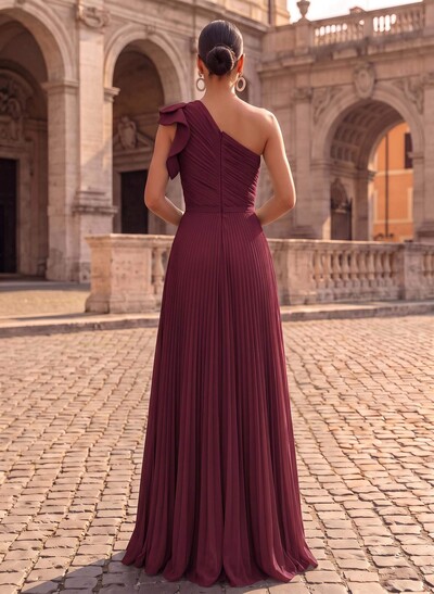 Elegant Pleated One-Shoulder Sleeveless Floor-Length Evening Dresses With Pleated