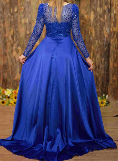 Sparkly Semi Sheer Illusion Sleeves Bedazzled Sweetheart Evening Dresses With Overskirt