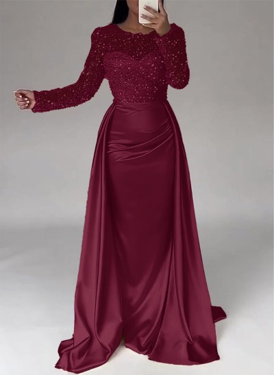 Sparkly Semi Sheer Illusion Sleeves Bedazzled Sweetheart Evening Dresses With Overskirt