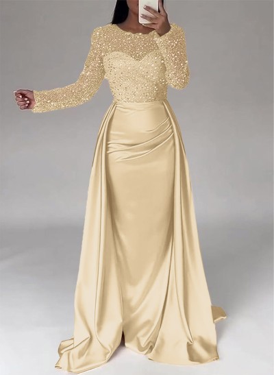 Sparkly Semi Sheer Illusion Sleeves Bedazzled Sweetheart Evening Dresses With Overskirt