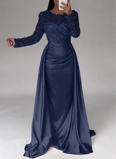 Sparkly Semi Sheer Illusion Sleeves Bedazzled Sweetheart Evening Dresses With Overskirt