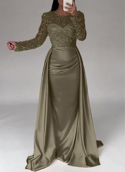 Sparkly Semi Sheer Illusion Sleeves Bedazzled Sweetheart Evening Dresses With Overskirt