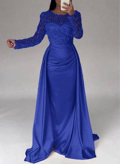 Sparkly Semi Sheer Illusion Sleeves Bedazzled Sweetheart Evening Dresses With Overskirt