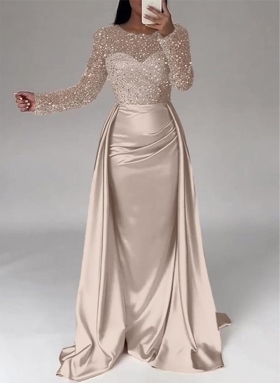 Sparkly Semi Sheer Illusion Sleeves Bedazzled Sweetheart Evening Dresses With Overskirt